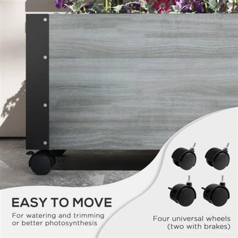 Hivvago Modern Farmhouse Grey Wood Raised Garden Bed Planter on Wheels with Trellis