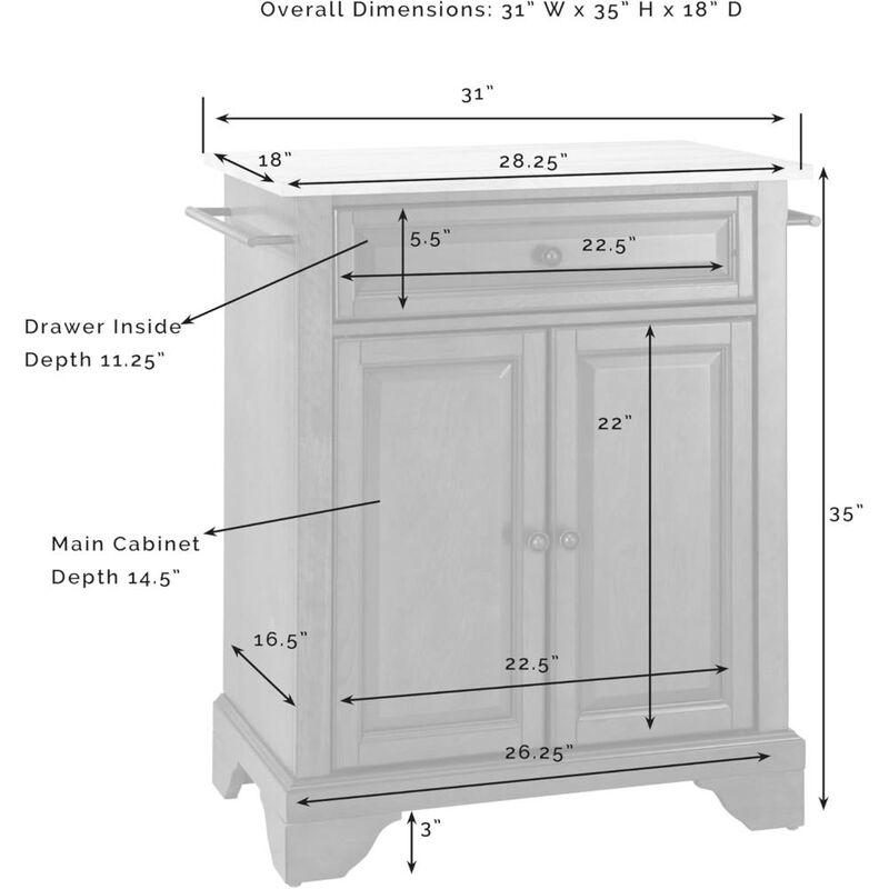 Lafayette Granite Top Portable Kitchen Island/Cart White/Black