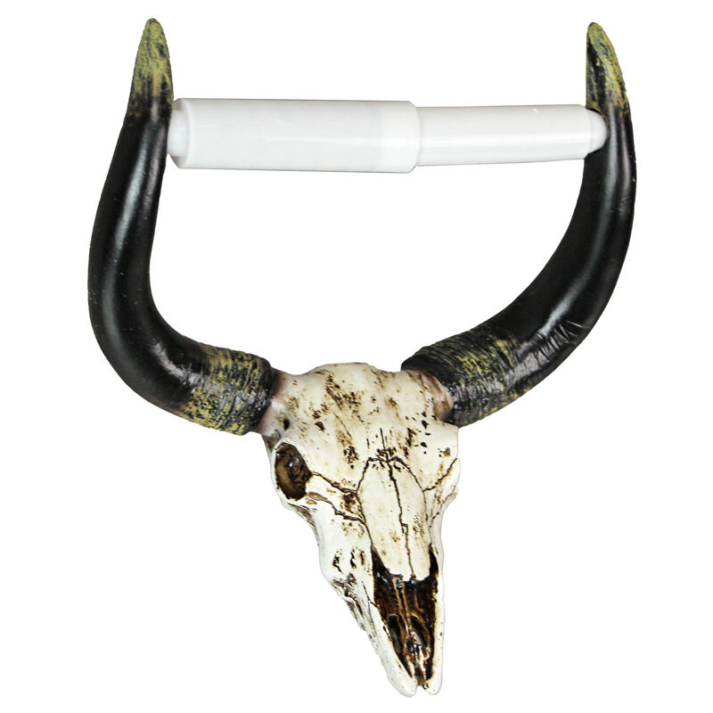 Rustic Faux Steer Skull Decorative Toilet Paper Holder Resin Bathroom Home Decor image number 0