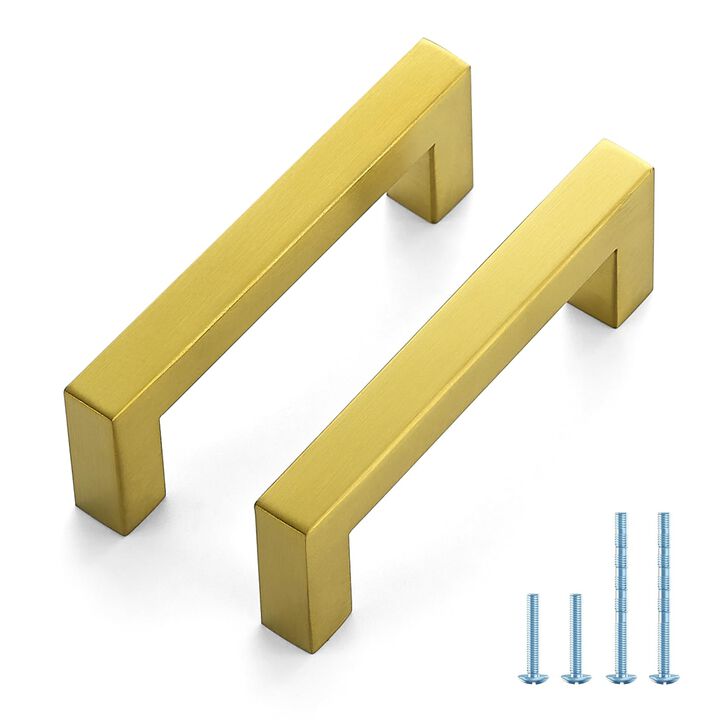 JOY DECOR 5 Pack Cabinet Handles, Gold Cabinet Pulls, 4 Inch Kitchen Handles Square Drawer Pulls Stainless Steel Drawer Hardware
