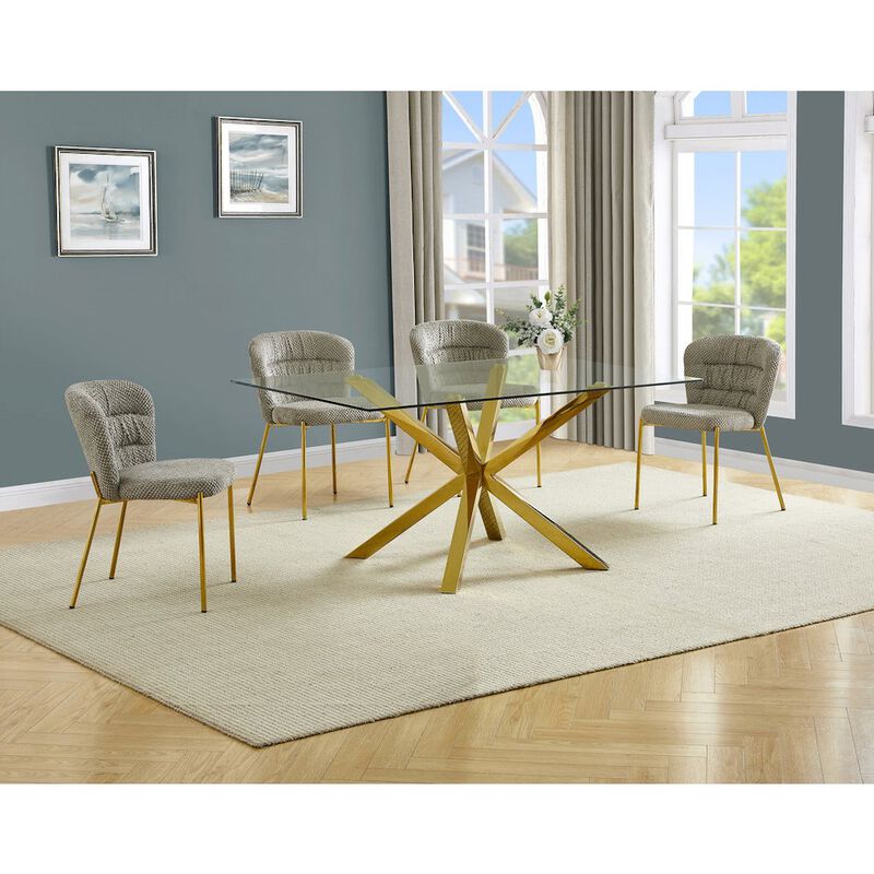 Best Quality Furniture Rectangle Tempered Glass Dining Table With 4 Grey Side Chairs