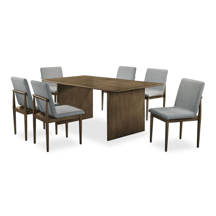 Heln 7pc Dining Table and Chair Set, Light Gray Fabric, Natural Brown - Benzara