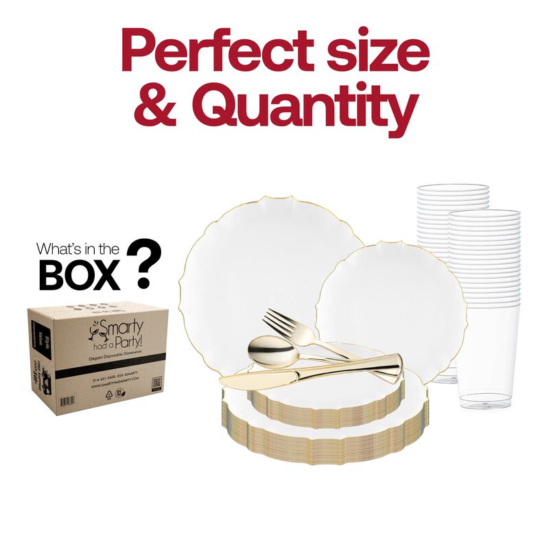 Clear with Gold Rim Round Lotus Plastic Wedding Value Set (60 Sets) image number 3