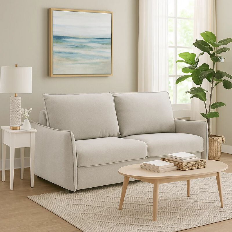 Jona Folding Back Sofa with Sleeper, Memory Foam Mattress, Beige Chenille image number 6