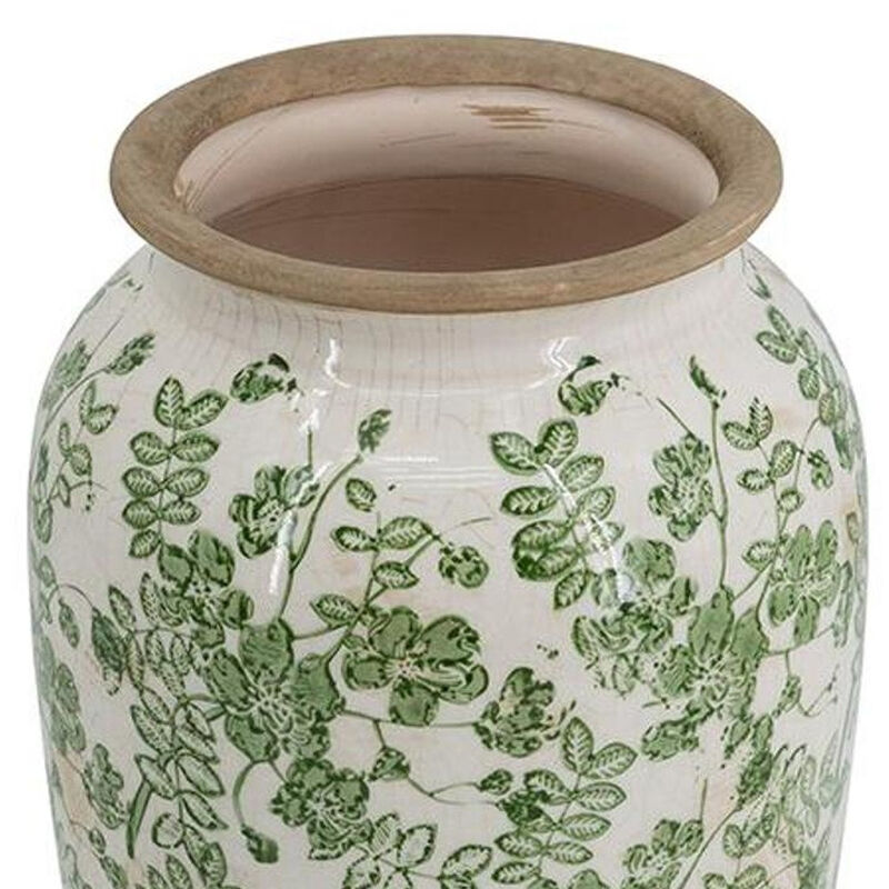 HomeRoots 12" Green And White Leaf Ceramic Round Table Vase image number 3
