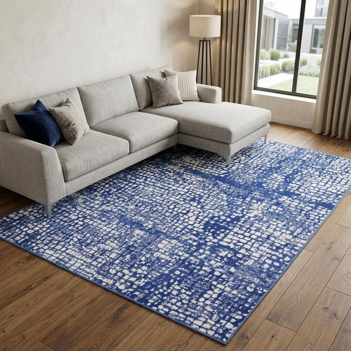 HomeRoots 6' X 9' Ivory And Blue Geometric Area Rug