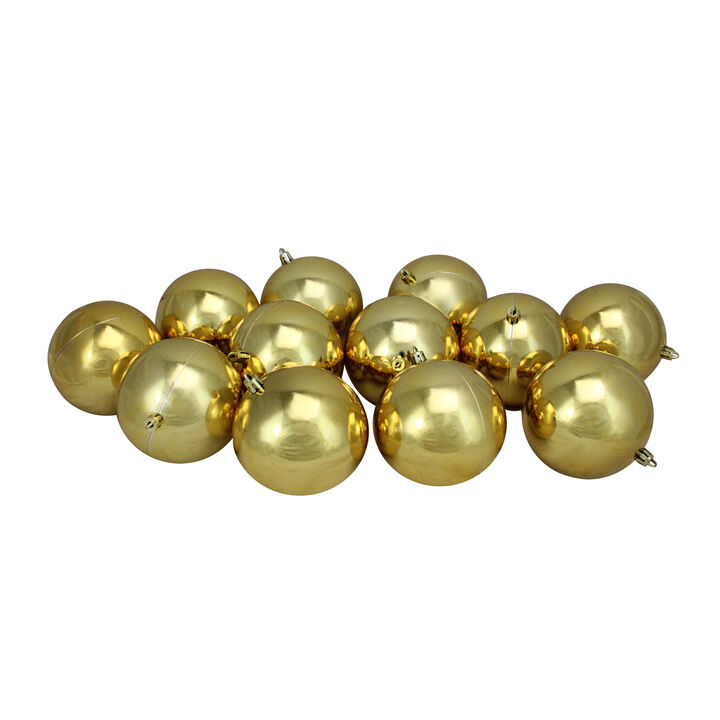 12ct Shiny Vegas Gold Shatterproof Christmas Ball Ornaments 4" (100mm)