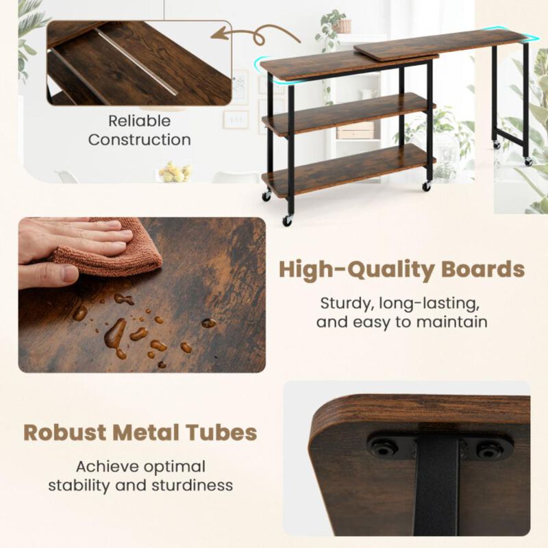 Hivvago 360&deg; Free Rotating Sofa Side Table with Swivel and Sliding Tabletop