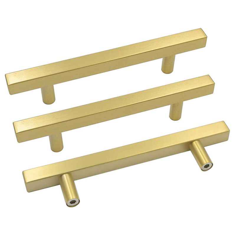 goldenwarm 5in Kitchen Cabinet Handles Gold Furniture Door Hardware 20Pack - LS1212GD128 Suqare T Bar Drawer Pulls Brushed Brass