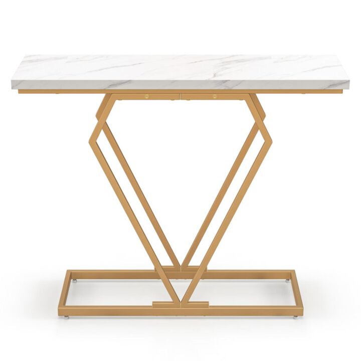 Hivvago Gold Console Table with Diamond Shape Geometric Frame-White