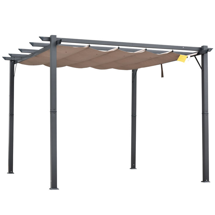 Outsunny 10' x 10' Aluminum Patio Pergola with Retractable Pergola Canopy, Backyard Shade Shelter for Porch, Outdoor Party, Garden, Grill Gazebo, Charcoal Gray