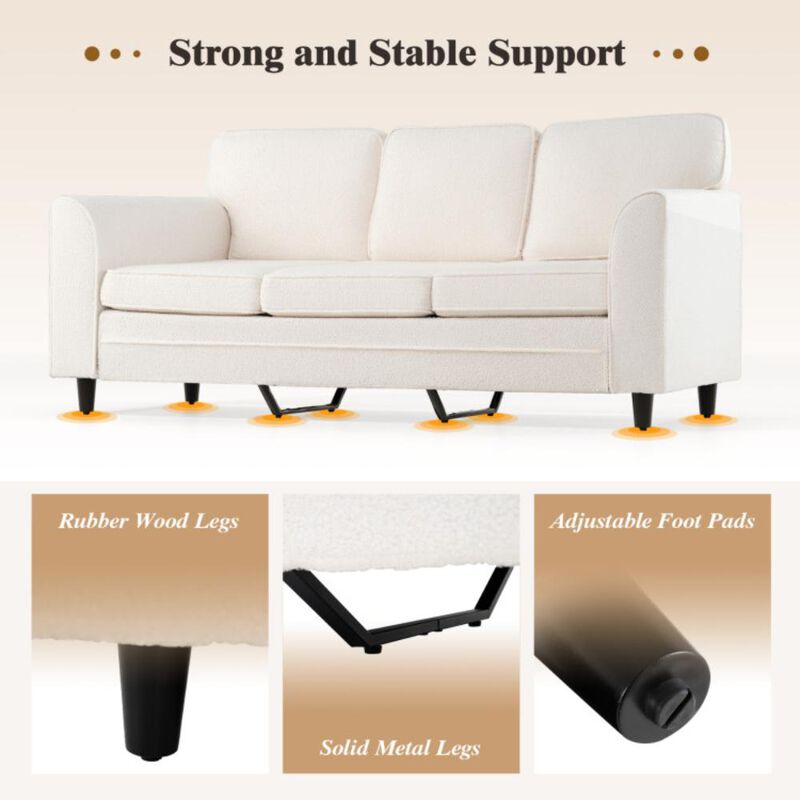 Hivvago Upholstered Teddy Velvet 3-Seat Sofa with Comfy Back Pillows