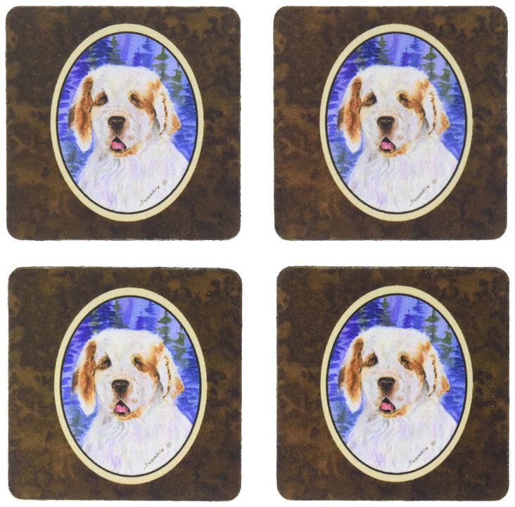 Caroline's Treasures SS8008FC Clumber Spaniel Foam Coasters (Set of 4), 3.5 H x 3.5 W, Multicolor