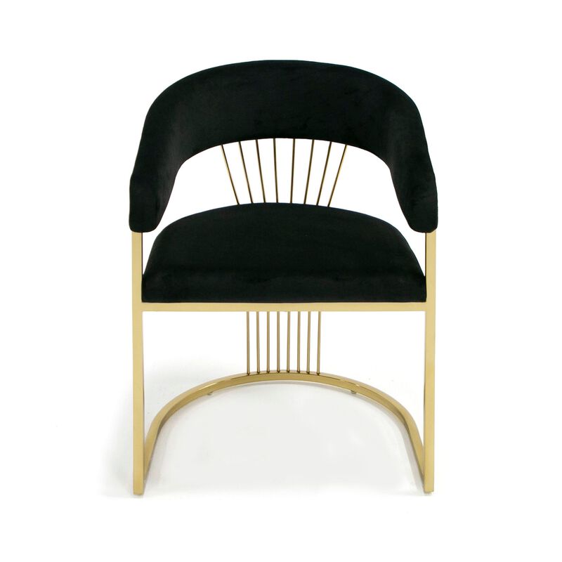 Moha 24 Inch Dining Chair, Round Cantilever Base, Black Velvet, Gold Finish - Benzara image number 3