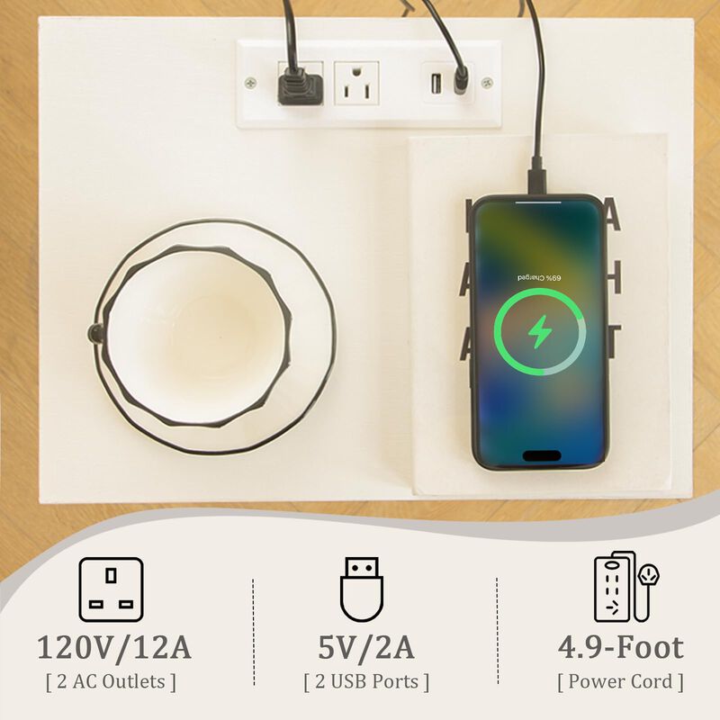 Fultyle White Nightstand with Charging Station, Mid Century Modern Bedside Table with Drawers and Outlet,Side Tables Living Room