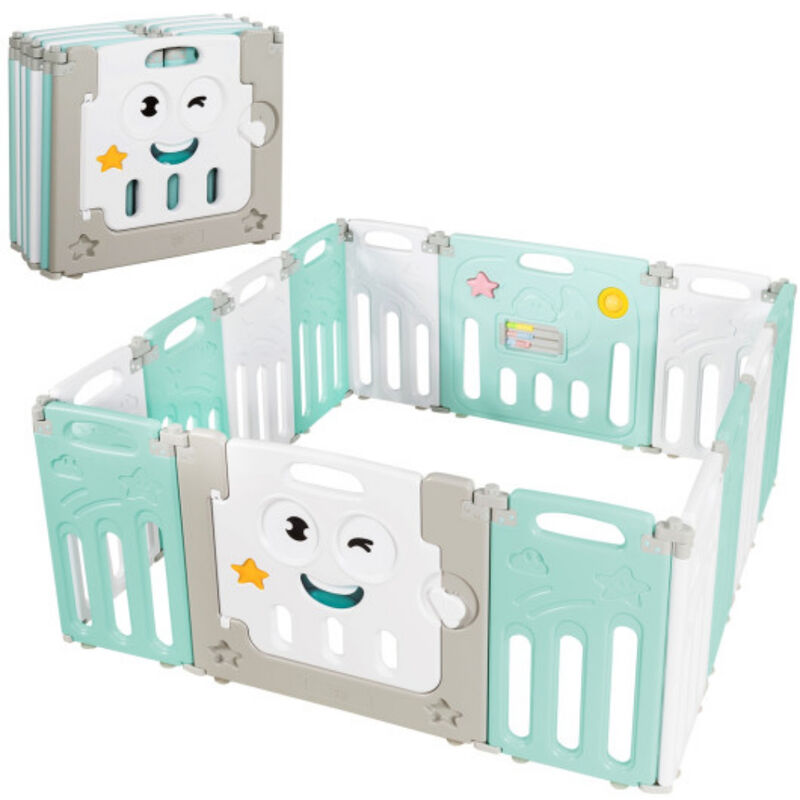 14-Panel Foldable Baby Playpen Kids Activity Centre - Green