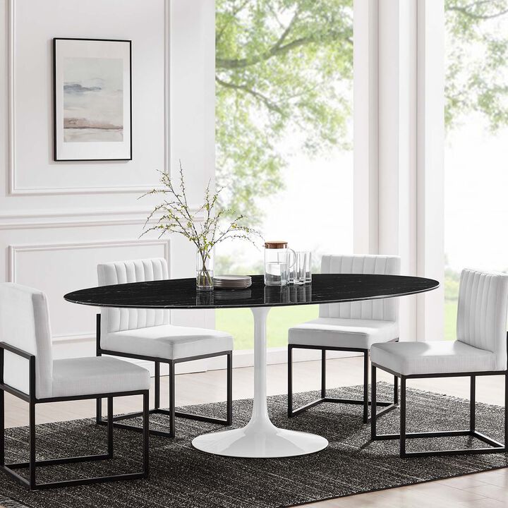 Modway - Lippa 78" Oval Artificial Marble Dining Table White Black