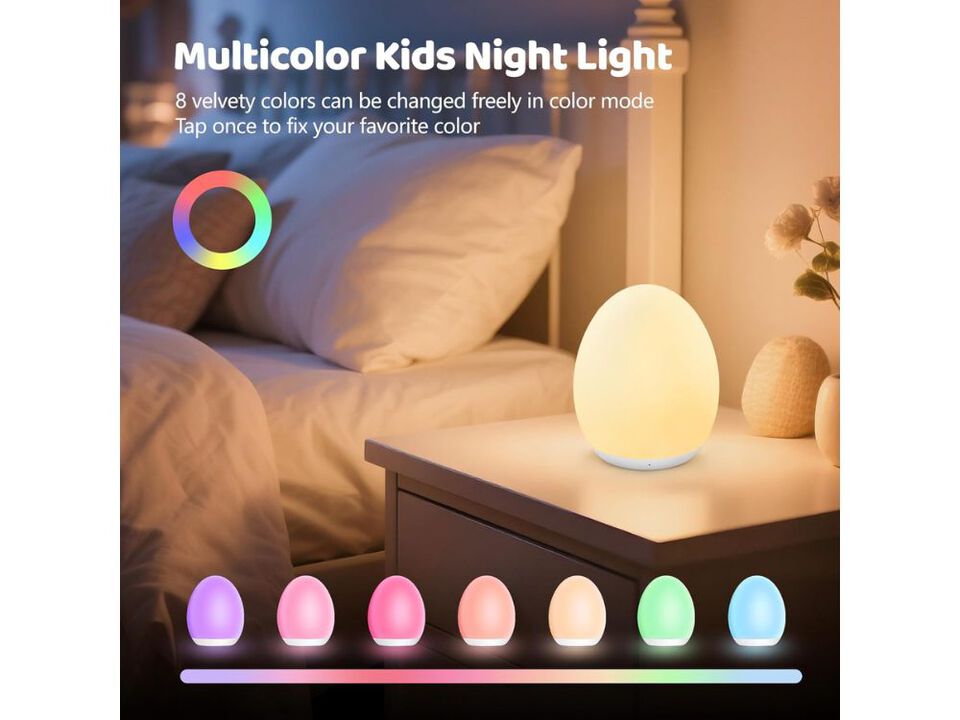 Kids Egg Night Light Rechargeable Touch Dimmable Color Changing Lamp