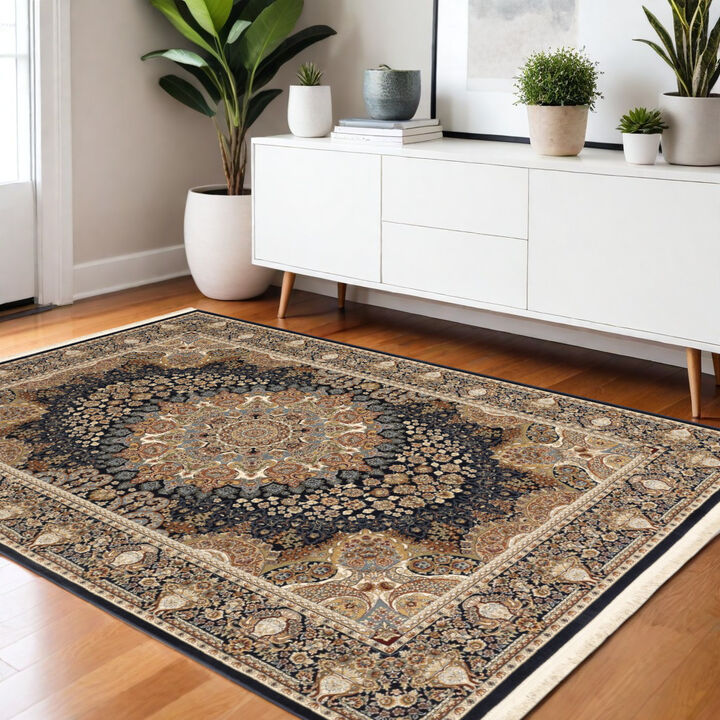 HomeRoots Medallion Runner Rug With Fringe