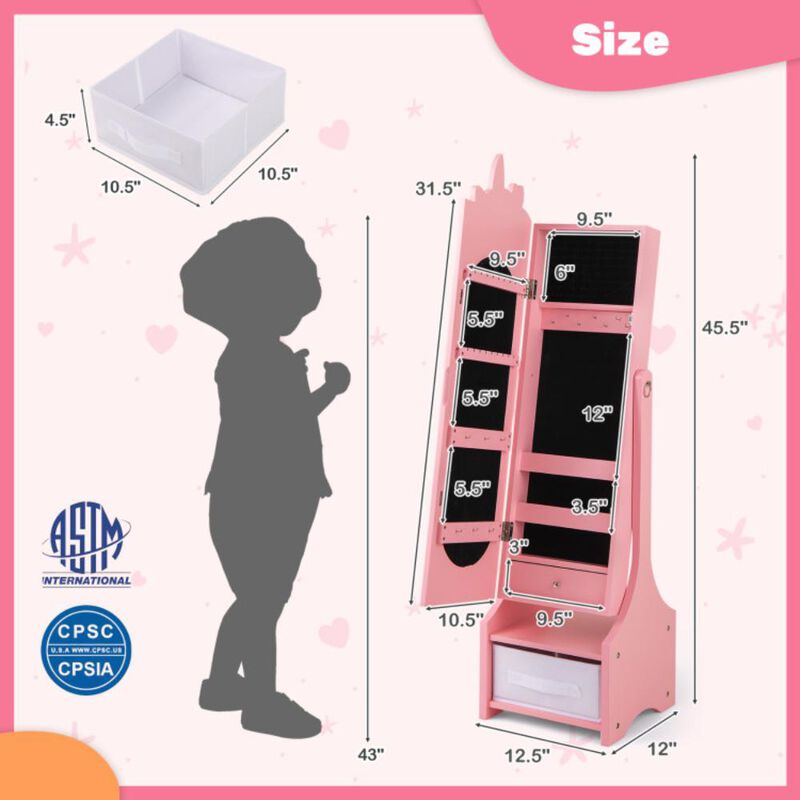 Hivvago Kids Jewelry Armoire Cabinet with Storage and 2 Tilt Angles