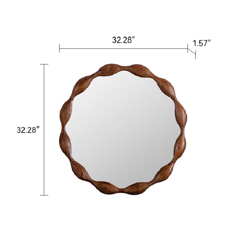 32.28"Solid Wood Round Mirror, Rustic Farmhouse Wavy Irregular Decorative Wall Mirror-Large Circle Wood Frame Mirror image number 3