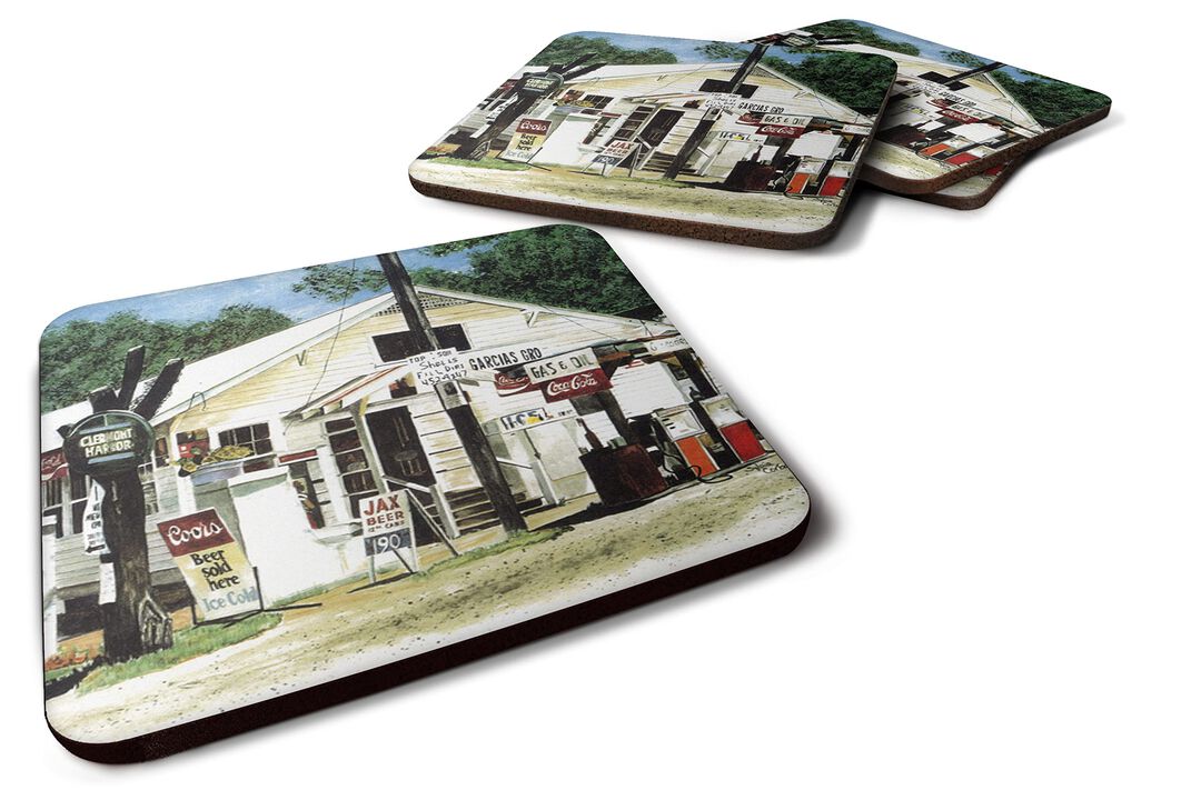 Caroline's Treasures 8130FC Garcia's Grocery Foam Coasters (Set of 4), 3.5 H x 3.5 W, Multicolor