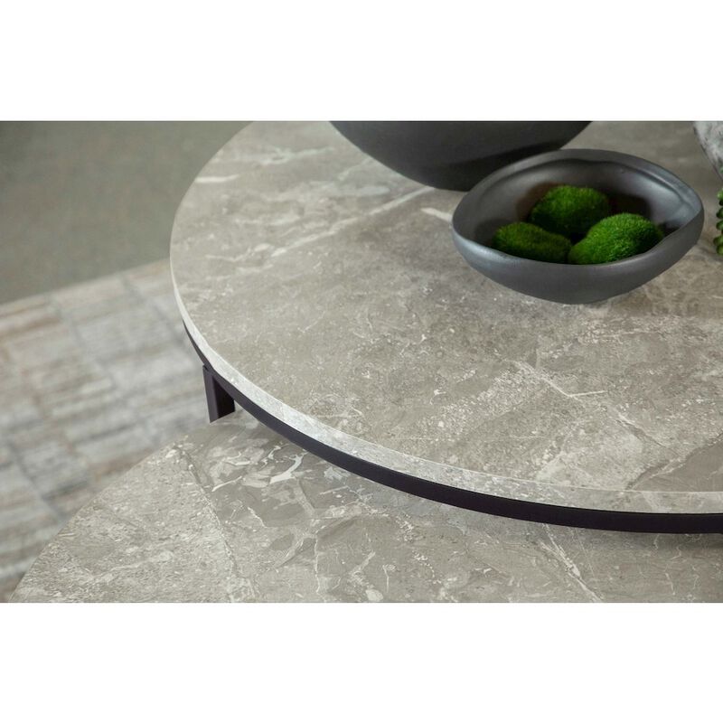 Plethoria Home Grey Faux Marble and Gunmetal 2-piece Nesting Coffee Table