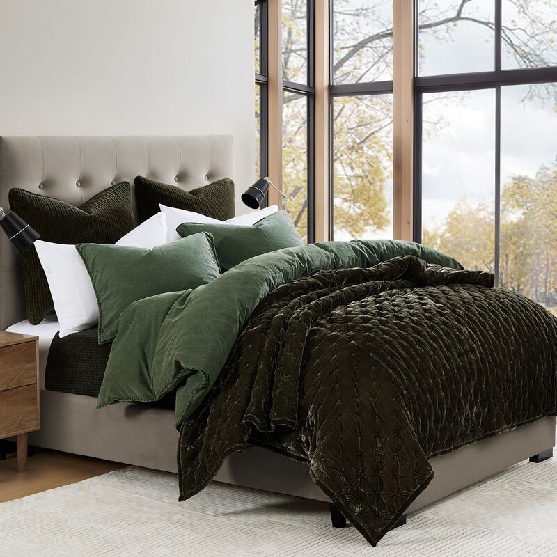 Stonewashed Green Cotton Canvas Full/Queen Duvet Cover Set image number 2