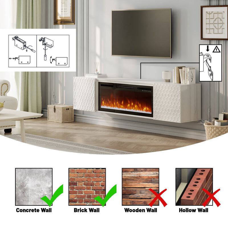 Wall Mounted TV Stand with 36" Electric Fireplace, Living Room Storage Table image number 6