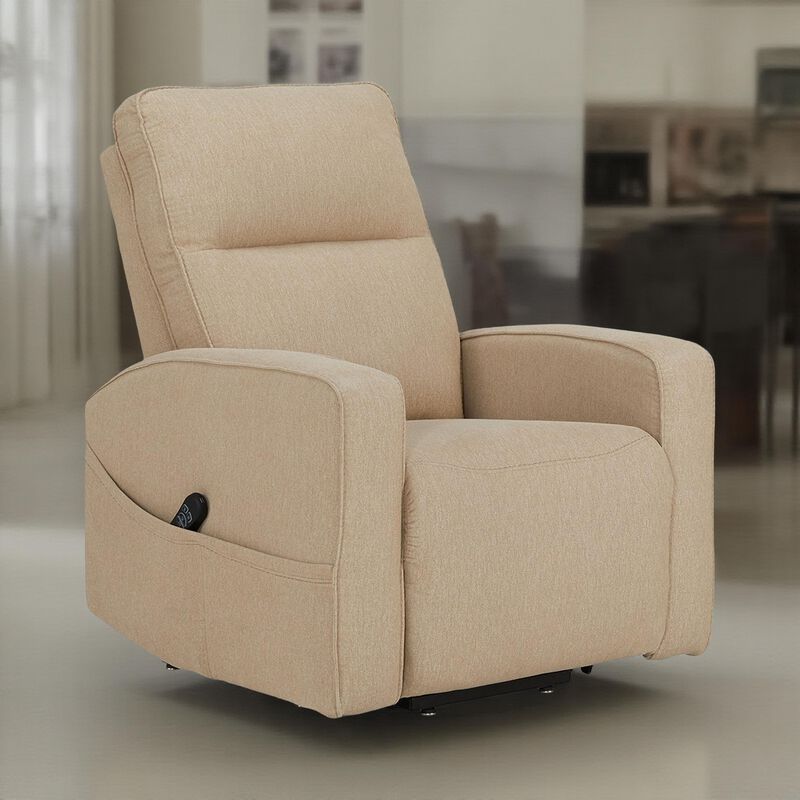 Lawson Power Lift Recliner Chair, Taupe Polyester, Soft Foam Cushioned - Benzara