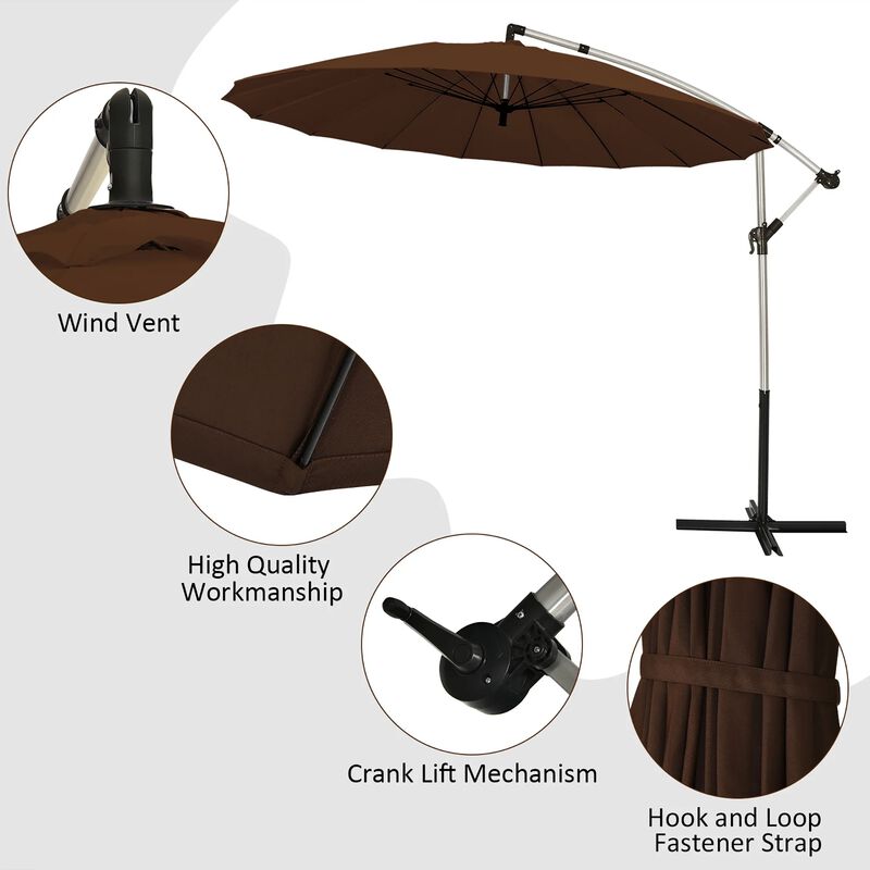 Mondawe 10 Feet Patio Offset Umbrella Market Hanging Umbrella for Backyard Poolside Lawn Garden