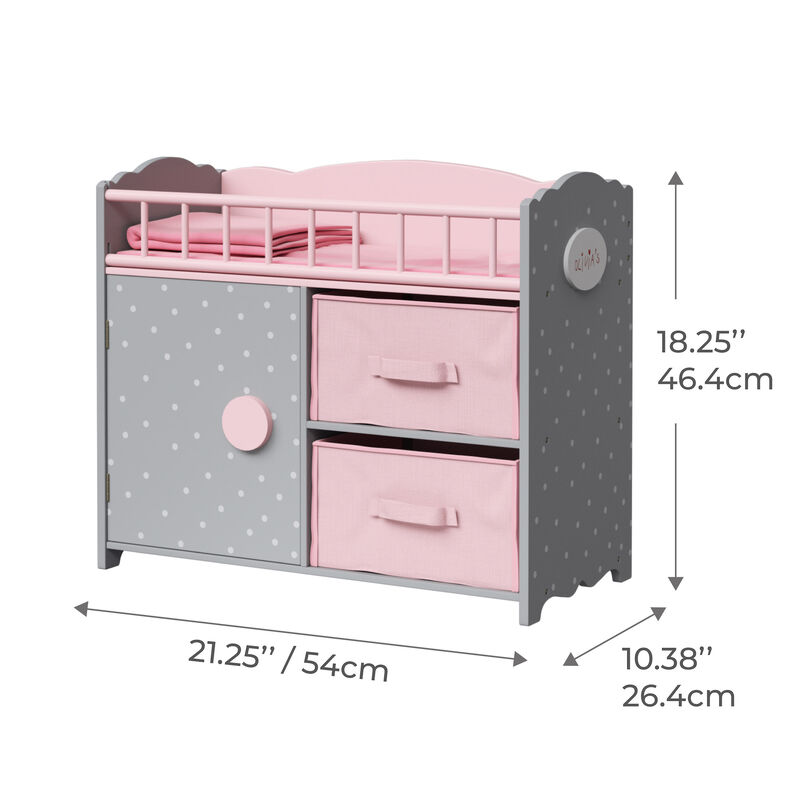 Teamson Kids 16" Baby Doll Wooden Furniture Changing Station Storage TD-12390A image number 4