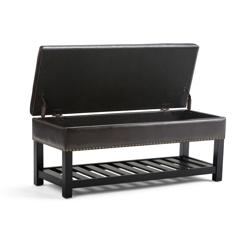 Lomond 43 inch Wide Transitional Rectangle Storage Ottoman Bench in Tanners Brown Faux Leather image number 4