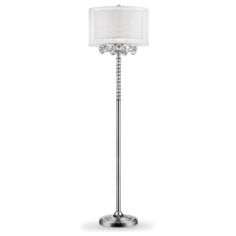 Hivvago 63" Silver Three Light Candelabra Floor Lamp With White Fabric Drum Shade