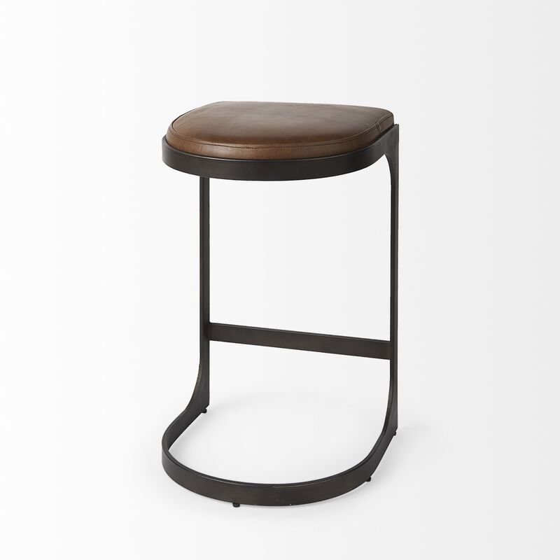 HomeRoots 29" Black Leather and Metal Backless Bar Chair image number 3
