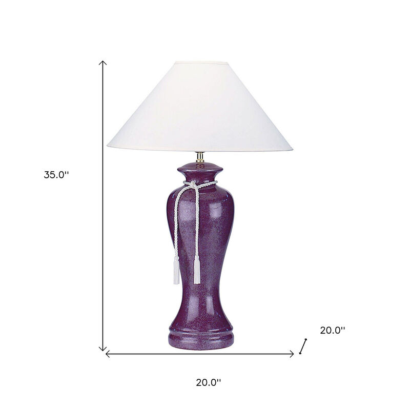 Hivvago 35" Red Burgundy Glaze Ceramic Urn Table Lamp With White Classic Empire Shade