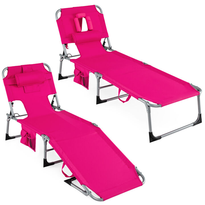 Set of 2 Folding Chaise Lounge Chairs with 4-Position Adjustable Backrest