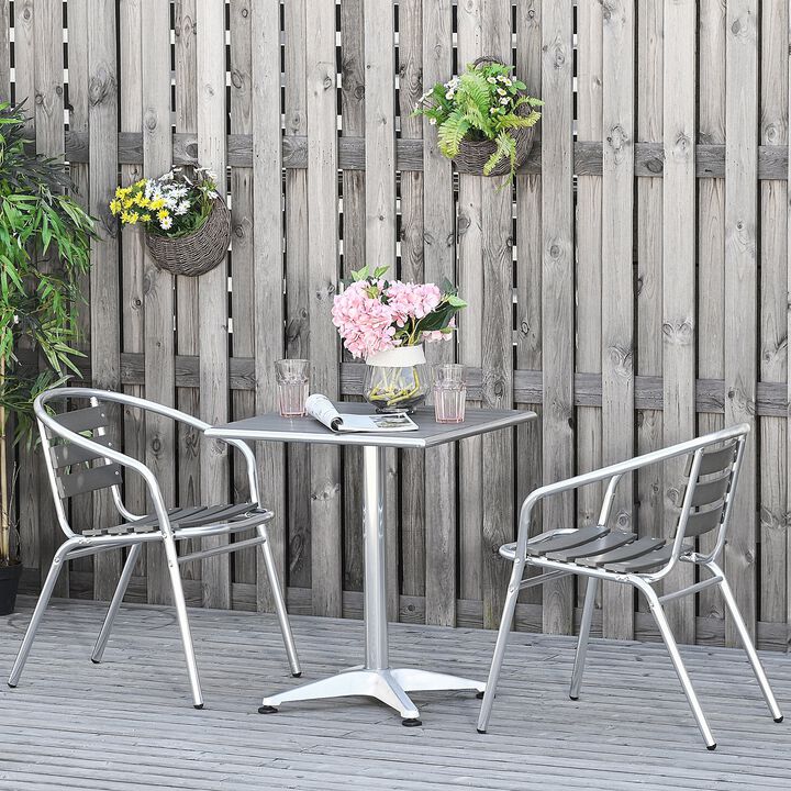 3PCs Garden Bistro Set Patio Dining Table Set Square Table and 2 Armchairs for Outdoor Indoor Balcony Aluminium Frame