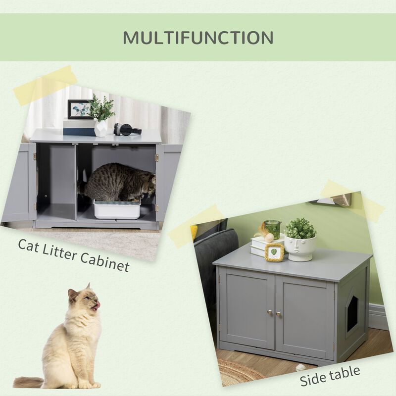 Cat Litter Box Enclosure with Adjustable Partition, Cat Washroom Side Table with Cat Hole, Hidden Litter Box with Magnetic Doors, Dark Grey