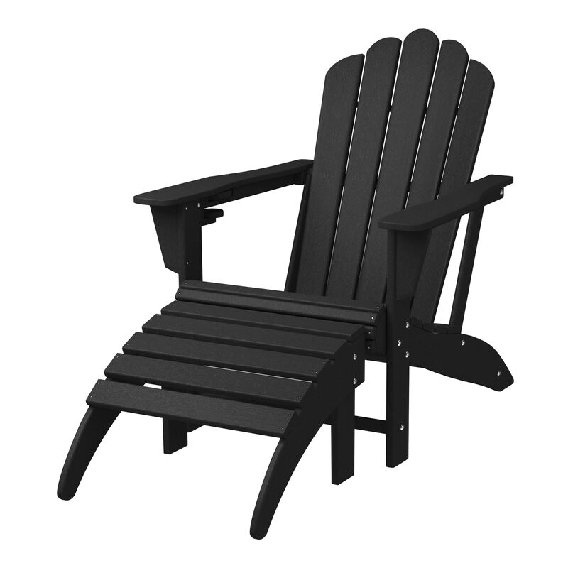 WestinTrends 2-Piece Outdoor Patio HDPE Adirondack Chair With Ottoman and Cup Holder Set