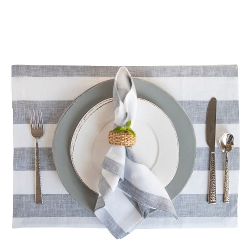 Solino Home Cabana Stripe 100% Linen Placemats &ndash; Set of 4, 14 x 19 in, Machine Washable, Holiday and Everyday Dining