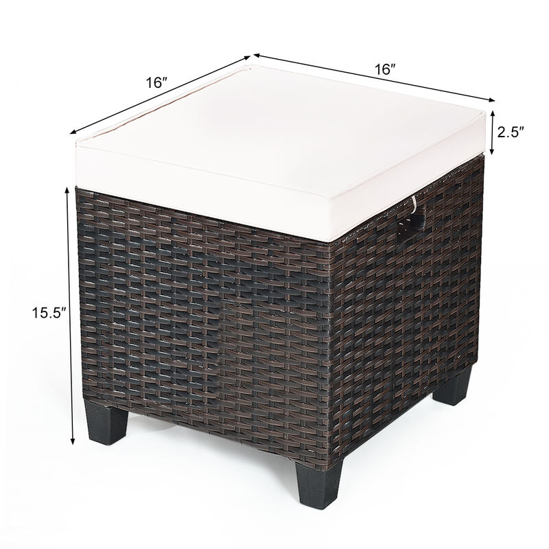 2 Pieces Patio Rattan Ottoman Set with Removable Cushions