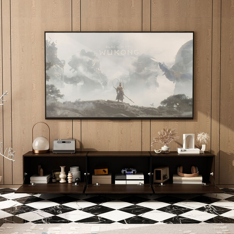 FUFU&GAGA Modern/Contemporary Dark Brown Tv Stand Integrated Tv Mount (Accommodates TVs more than 70-in),Brown