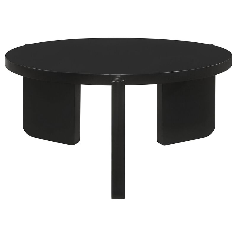 Kiya Coffee Table, 39 Inch Round Top, Black Solid Wood Frame, Panel Legs