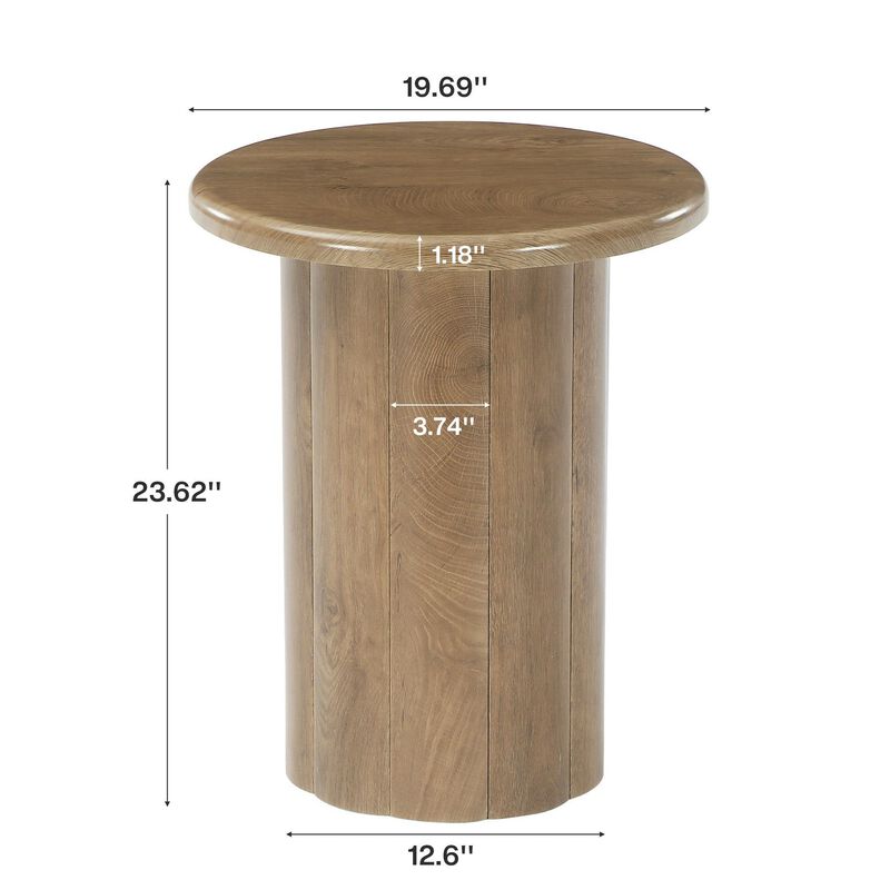 Round Farmhouse Side Table Nightstand with Fluted Base, End Table image number 2
