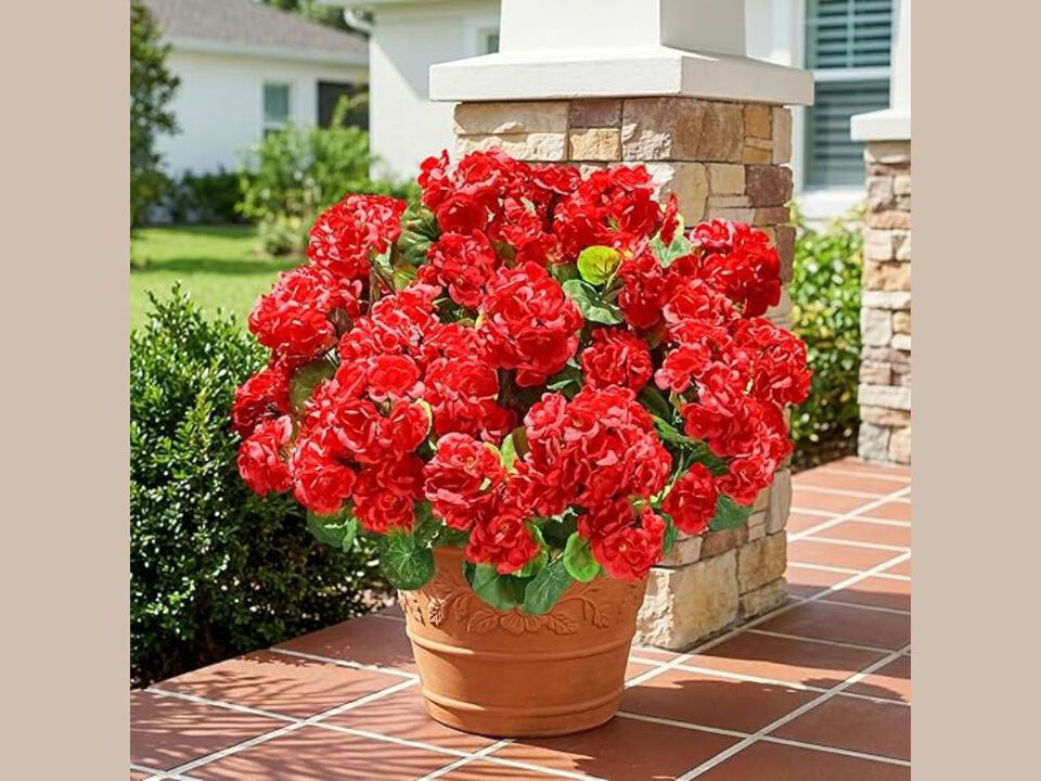 6 Bundle Red Artificial Outdoor Plants UV Resistant Garden Porch Decor