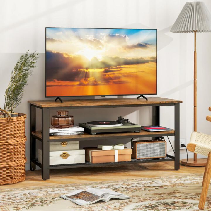 Hivvago Industrial TV Stand up to 50 Inches with Power Outlets and USB Ports