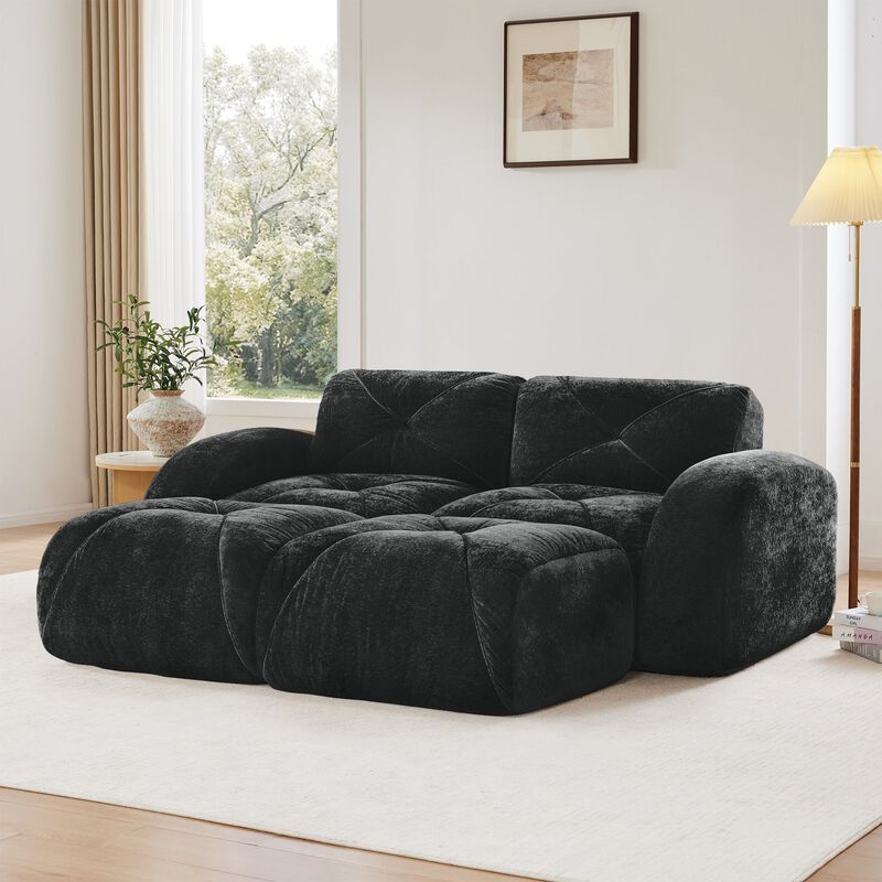 Clihome U-shaped Boneless Sofa,Soft Velvet Fabric,Tufted Design,32D High Density Sponge,Ergonomic Design Bottom, Anti-Slip Design,Movable Ottomans image number 1