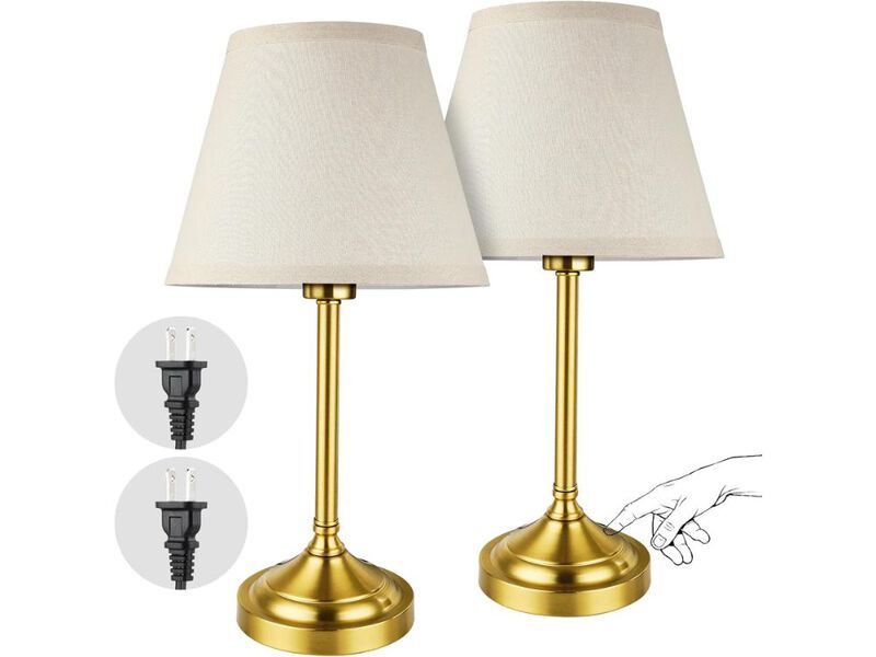Gold Table Lamps Set of 2 Touch Control 3 Way Dimmable LED Bedside Lamps image number 0