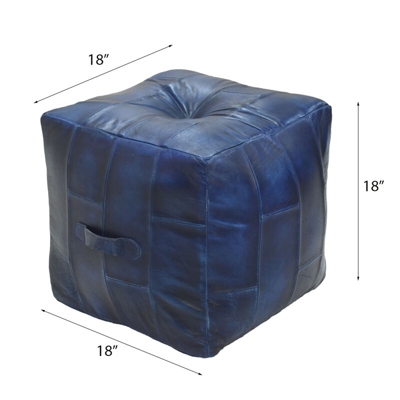 Geometric Handmade Leather Square Pouf 18"x18"x18" (Recycled Foam with Fibre Fill) Vintage Blue Color MABBBACPF25 BBH Homes image number 9